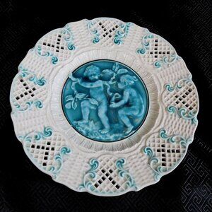 White and Turquoise Reticulated Plate # 24053